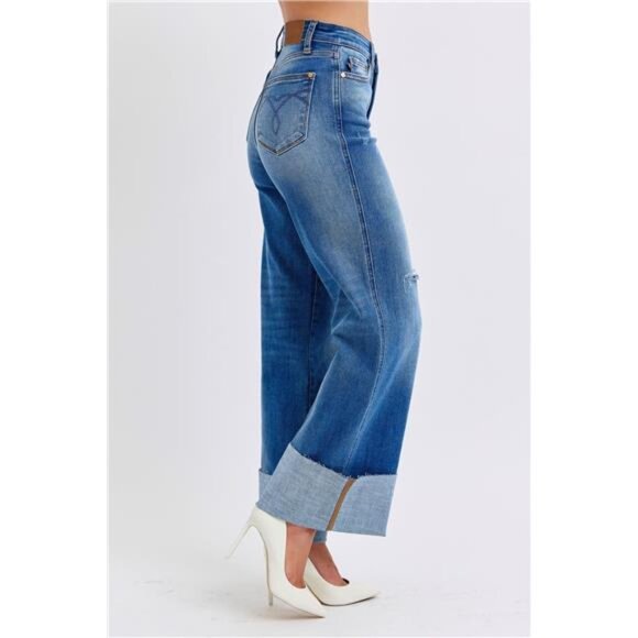 NWT ⭐ JUST DROPPED! Judy Blue Distressed High Waist Wide Leg Jeans, Flattering - Picture 4 of 11